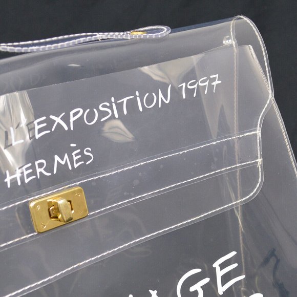 Authenticity Guarantee HERMES Vinyl Kelly Beach Hand Bag SOUVENIR DE L'EXPOSITI - Picture 5 of 10